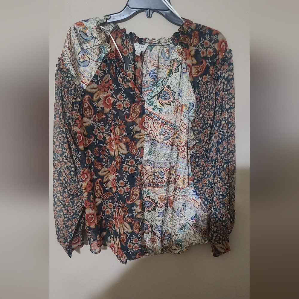 Umgee Multicolor Floral Patchwork Blouse Large - image 1
